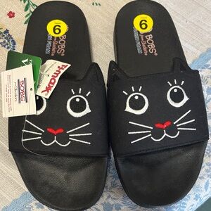 BOBS from Skechers Black Cat Face Slide Sandals with Red Nose